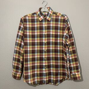 Robert Talbott Classic Men's Brown‎ Pink Yellow Blue Button Down Long Sleeve L